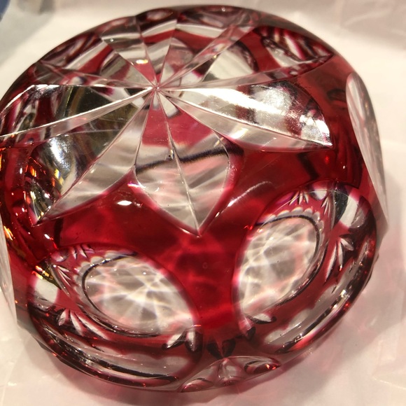 Nachtmann Bramberg Crystal Glass Bowl Cut Cranberry To Clear Czech Bohemian 50’s - Picture 5 of 12